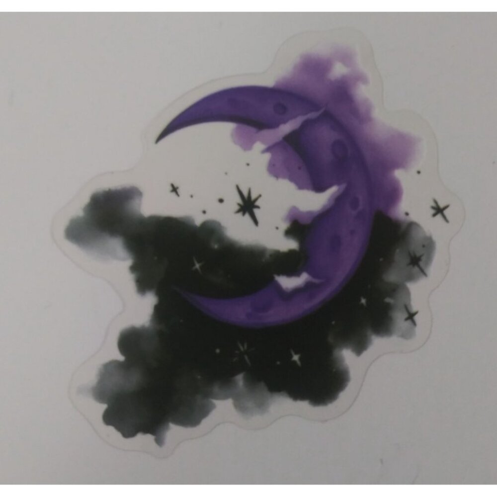 10/$10 Purple Crescent Moon In Black Night Sky Transparent Sticker 2.5" (AI)